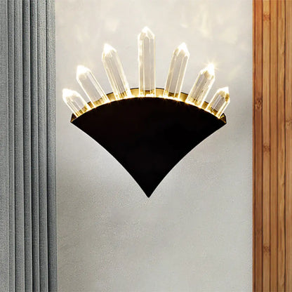 Aplique de pared DecorBites™ contemporáneo negro con forma de ventilador - Aplique de metal con prisma de cristal transparente - 1/2 luz