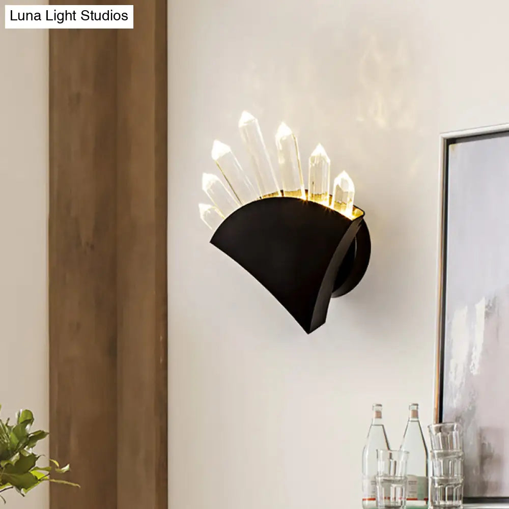 Aplique de pared DecorBites™ contemporáneo negro con forma de ventilador - Aplique de metal con prisma de cristal transparente - 1/2 luz