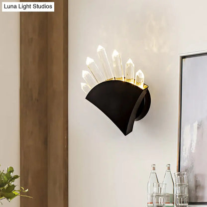 Aplique de pared DecorBites™ contemporáneo negro con forma de ventilador - Aplique de metal con prisma de cristal transparente - 1/2 luz