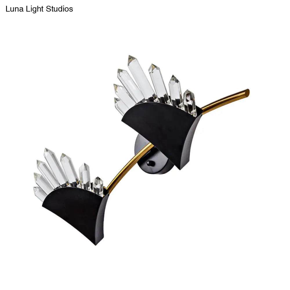 Aplique de pared DecorBites™ contemporáneo negro con forma de ventilador - Aplique de metal con prisma de cristal transparente - 1/2 luz