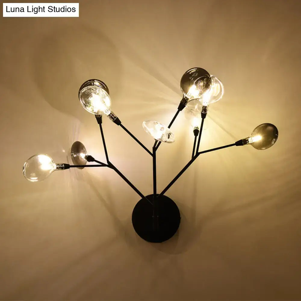 Contemporary black finish wall lamp with 9 branching exposed bulbs for living room 220v-240v 110v-120v use
