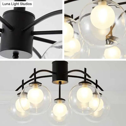 Lámpara de techo semiempotrada DecorBites™ contemporánea con bola de cristal negro - 3/5/6 luces para salón