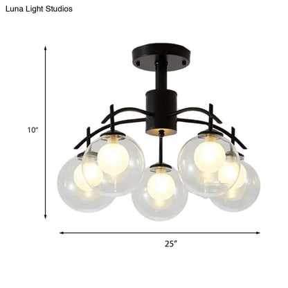 Lámpara de techo semiempotrada DecorBites™ contemporánea con bola de cristal negro - 3/5/6 luces para salón