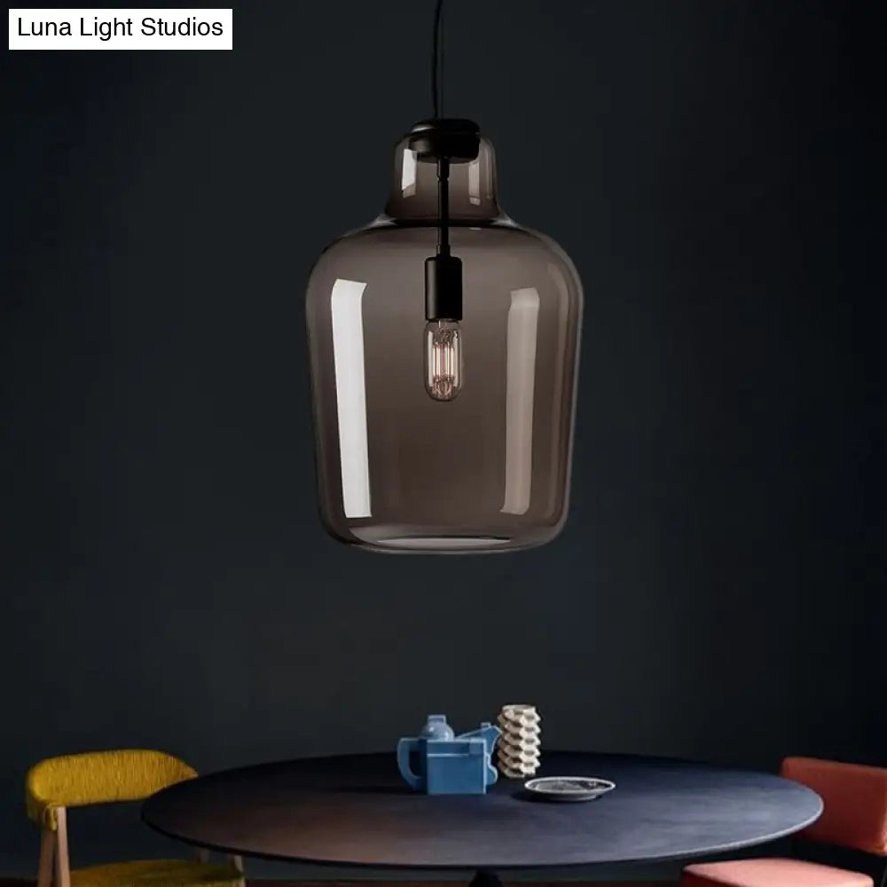 Contemporary Black Glass Jar Pendant Lamp - 1 Head Hanging Ceiling Light for Dining Room