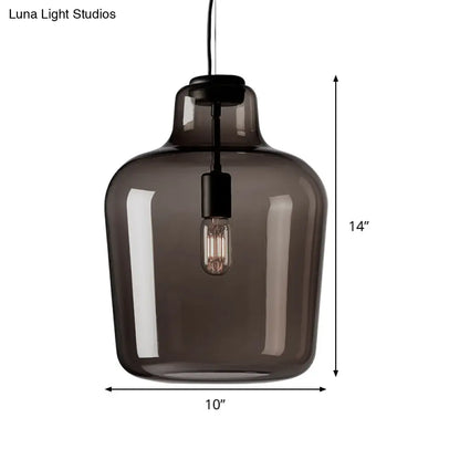 Contemporary Black Glass Jar Pendant Lamp - 1 Head Hanging Ceiling Light for Dining Room