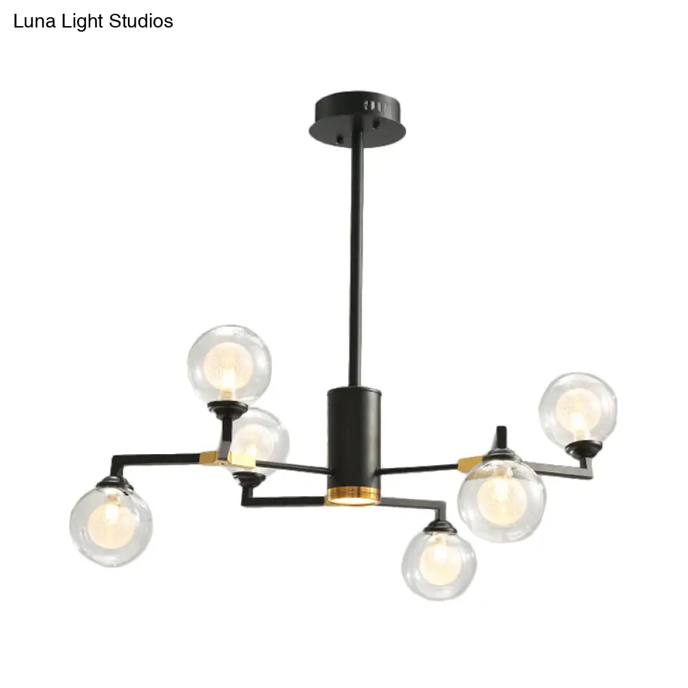 Lámpara de araña contemporánea de esfera de cristal negro con diseño radial - Kit de luz colgante LED (6/8/10 luces)