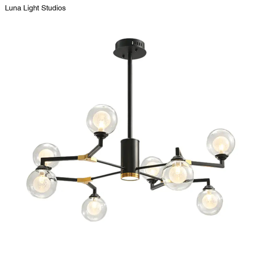 Lámpara de araña contemporánea de esfera de cristal negro con diseño radial - Kit de luz colgante LED (6/8/10 luces)