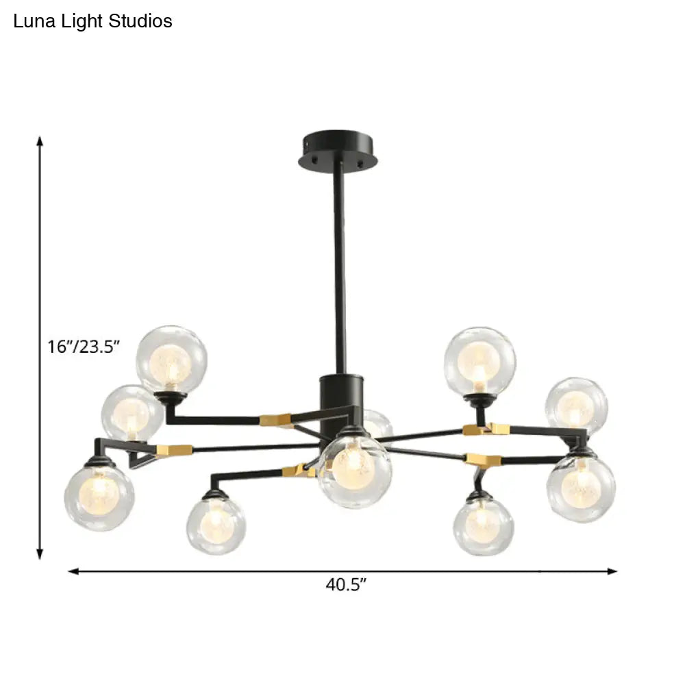 Lámpara de araña contemporánea de esfera de cristal negro con diseño radial - Kit de luz colgante LED (6/8/10 luces)