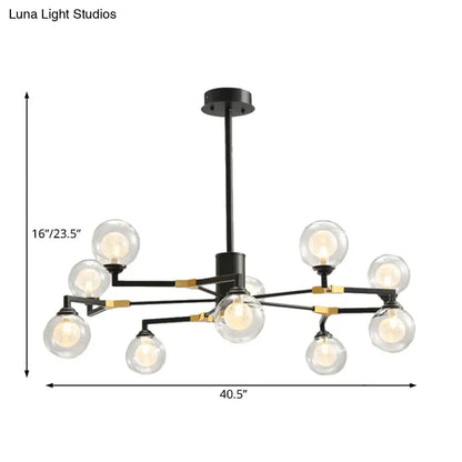 Lámpara de araña contemporánea de esfera de cristal negro con diseño radial - Kit de luz colgante LED (6/8/10 luces)