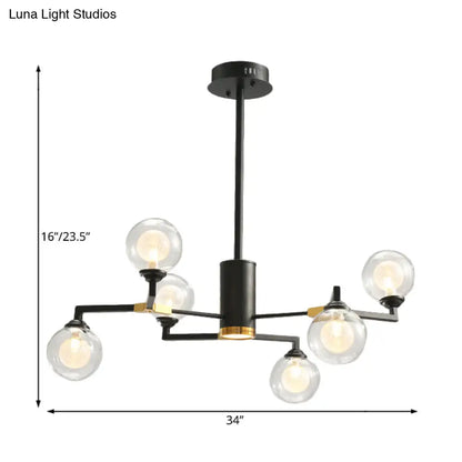Lámpara de araña contemporánea de esfera de cristal negro con diseño radial - Kit de luz colgante LED (6/8/10 luces)