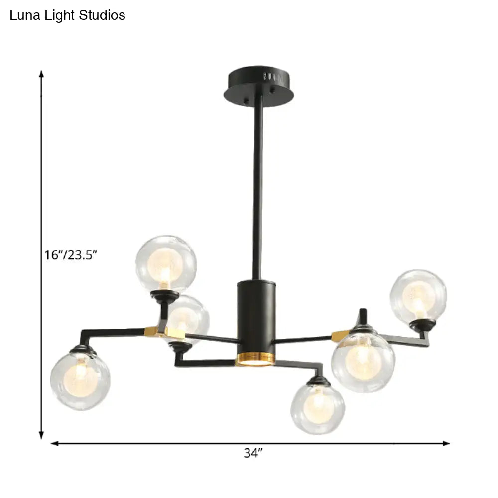 Lámpara de araña contemporánea de esfera de cristal negro con diseño radial - Kit de luz colgante LED (6/8/10 luces)