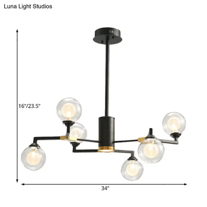 Lámpara de araña contemporánea de esfera de cristal negro con diseño radial - Kit de luz colgante LED (6/8/10 luces)
