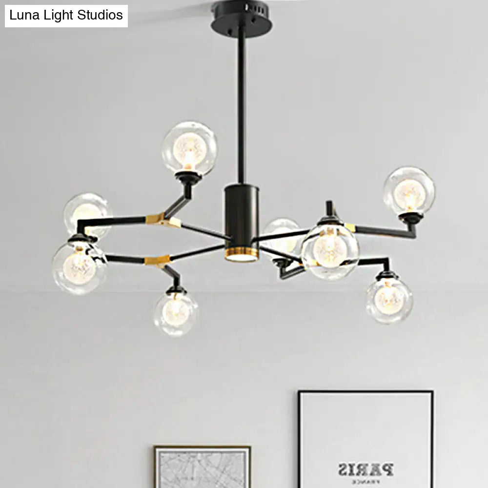 Lámpara de araña contemporánea de esfera de cristal negro con diseño radial - Kit de luz colgante LED (6/8/10 luces)