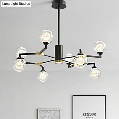 Lámpara de araña contemporánea de esfera de cristal negro con diseño radial - Kit de luz colgante LED (6/8/10 luces)