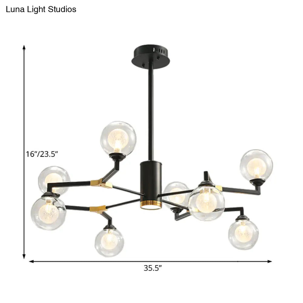 Lámpara de araña contemporánea de esfera de cristal negro con diseño radial - Kit de luz colgante LED (6/8/10 luces)
