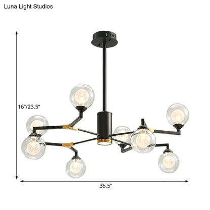 Lámpara de araña contemporánea de esfera de cristal negro con diseño radial - Kit de luz colgante LED (6/8/10 luces)