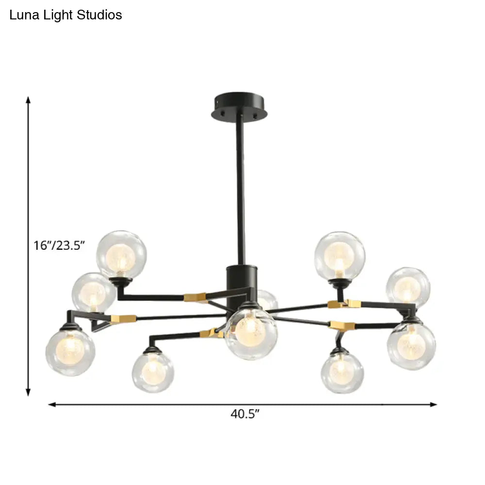 Lámpara de araña contemporánea de esfera de cristal negro con diseño radial - Kit de luz colgante LED (6/8/10 luces)