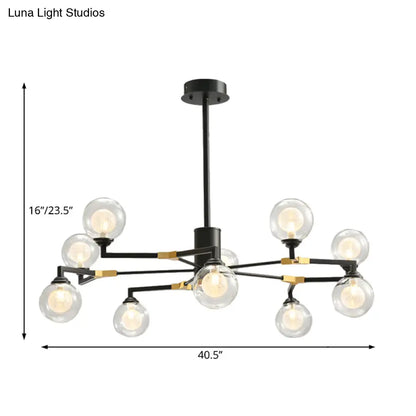 Lámpara de araña contemporánea de esfera de cristal negro con diseño radial - Kit de luz colgante LED (6/8/10 luces)