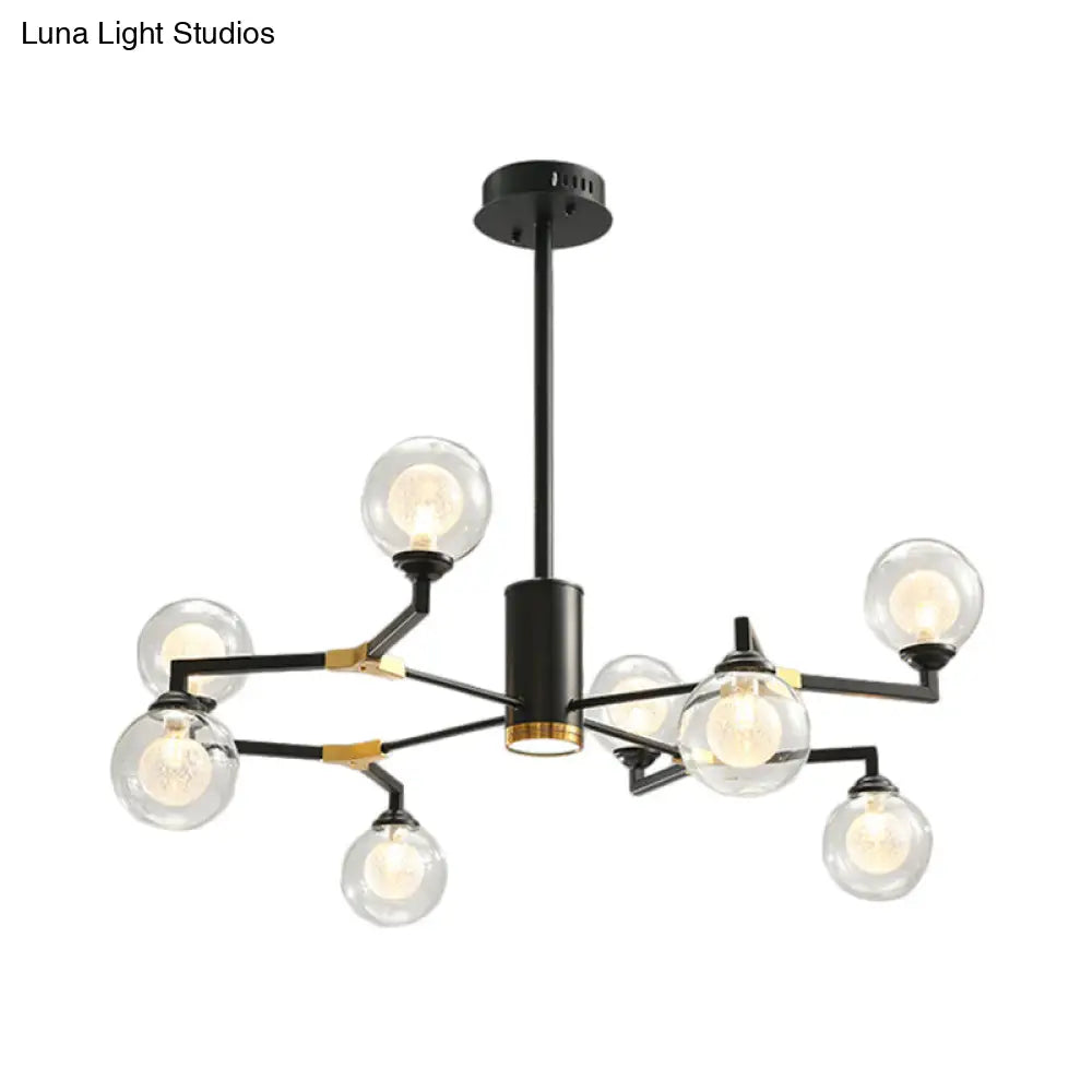 Lámpara de araña contemporánea de esfera de cristal negro con diseño radial - Kit de luz colgante LED (6/8/10 luces)