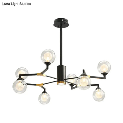 Lámpara de araña contemporánea de esfera de cristal negro con diseño radial - Kit de luz colgante LED (6/8/10 luces)