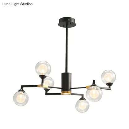 Lámpara de araña contemporánea de esfera de cristal negro con diseño radial - Kit de luz colgante LED (6/8/10 luces)