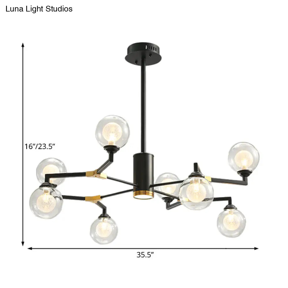 Lámpara de araña contemporánea de esfera de cristal negro con diseño radial - Kit de luz colgante LED (6/8/10 luces)