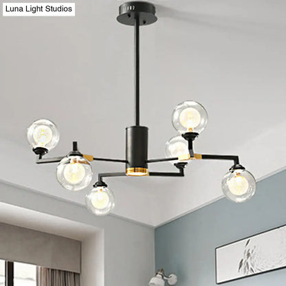 Lámpara de araña contemporánea de esfera de cristal negro con diseño radial - Kit de luz colgante LED (6/8/10 luces)