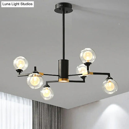 Lámpara de araña contemporánea de esfera de cristal negro con diseño radial - Kit de luz colgante LED (6/8/10 luces)