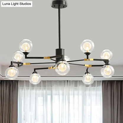 Lámpara de araña contemporánea de esfera de cristal negro con diseño radial - Kit de luz colgante LED (6/8/10 luces)