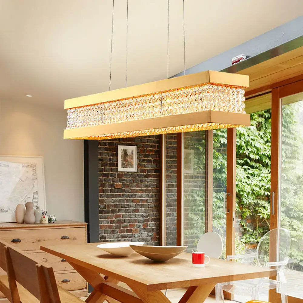 Decorbites contemporary black gold rectangular island pendant lighting with clear crystal bead row centerpiece