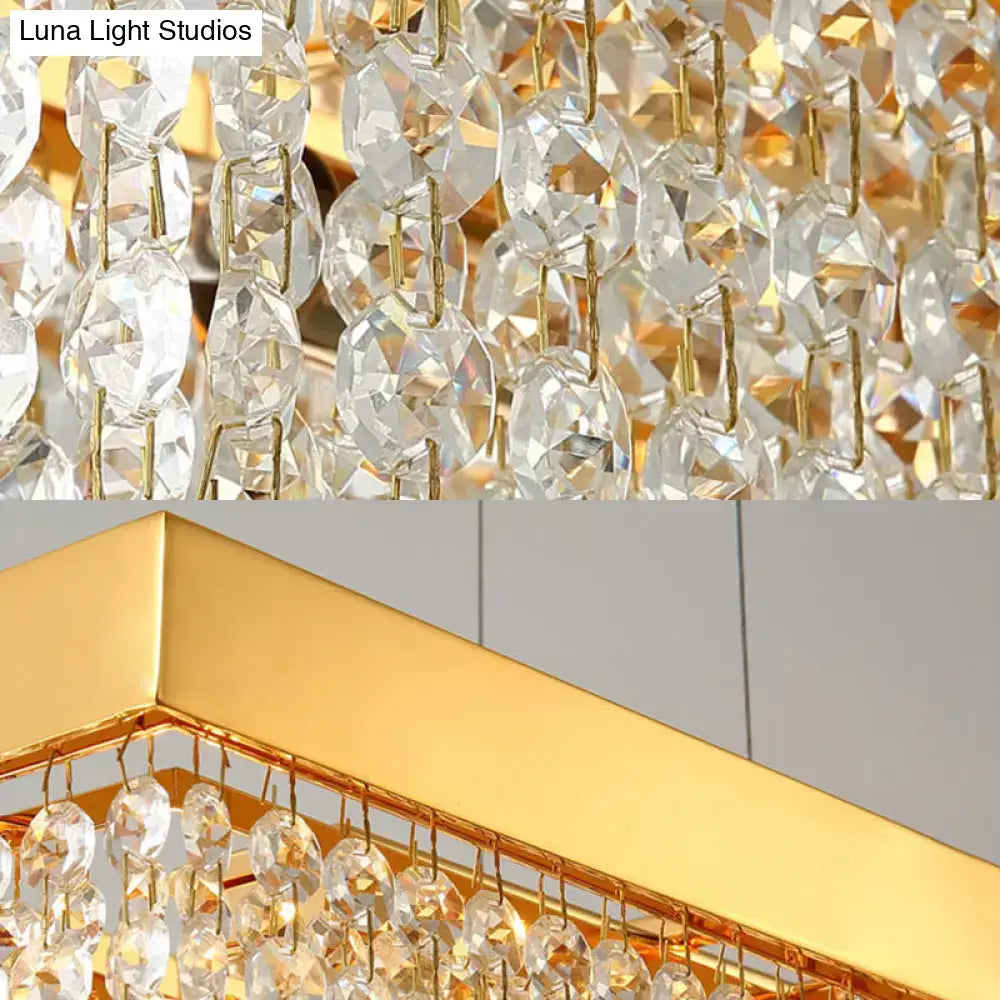 Decorbites contemporary black gold rectangular island pendant lighting with gold finish and cascading clear crystal droplets