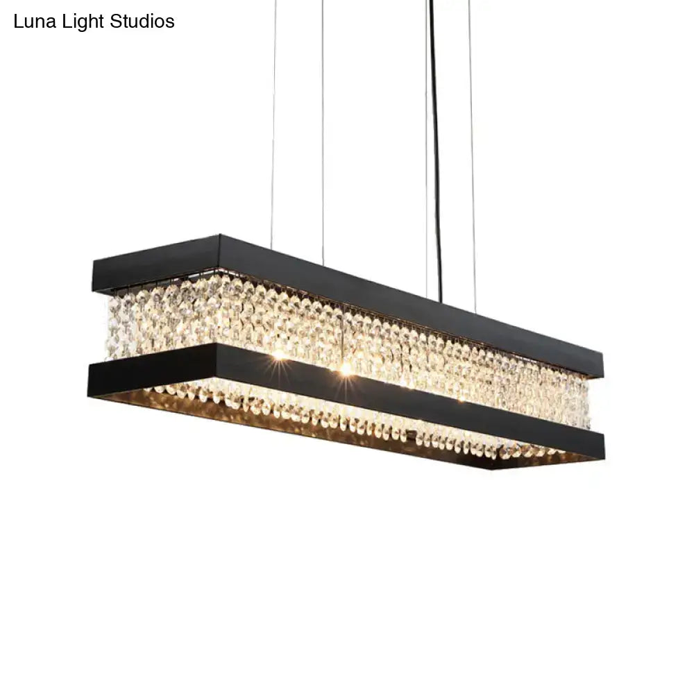 DecorBites™ black gold rectangular island pendant lighting with cascading clear crystal droplets for contemporary spaces