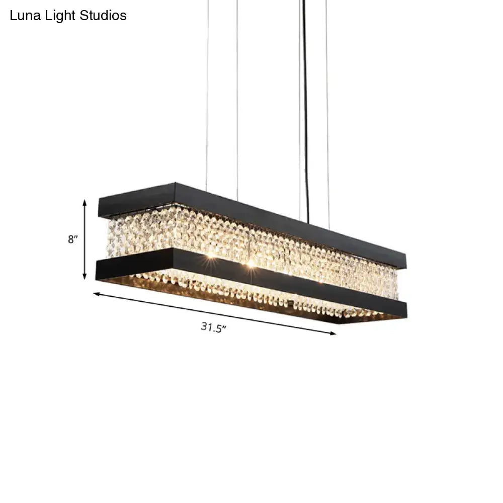 Decorbites contemporary black gold crystal island pendant lighting with rectangular black metal frame and clear beads