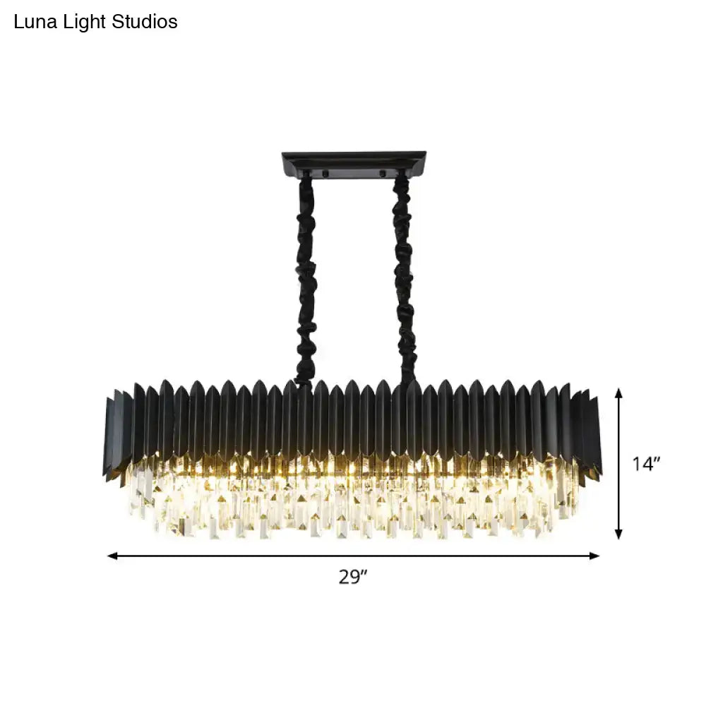 Contemporary black metal island lamp with cascading clear crystal prisms in 220v-240v for dining room use