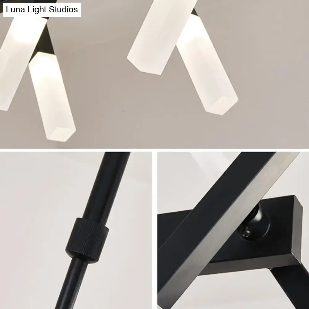 Modern geometric decorbites™ gold island pendant light with frosted white rectangular fixtures and matte black arms