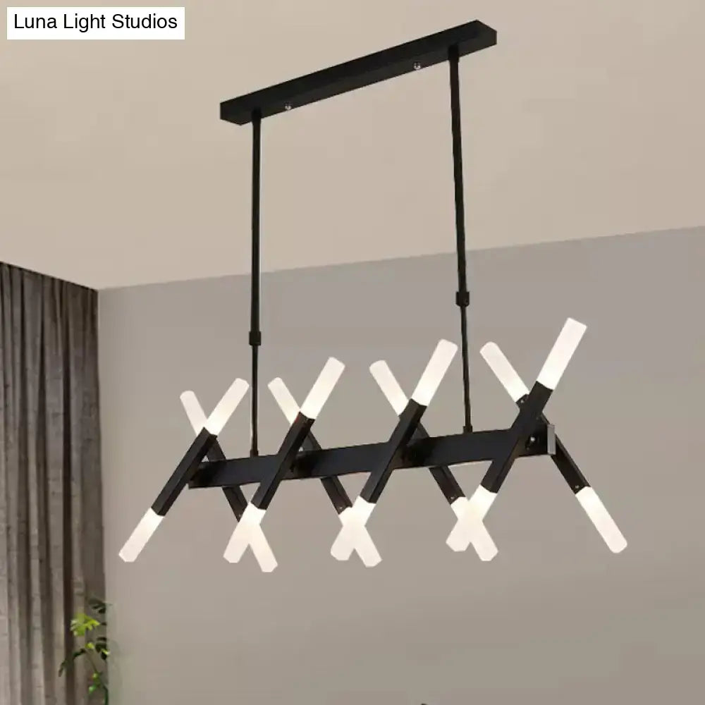 DecorBites contemporary black metal island pendant light with intersecting arms and white LED light bars gold island pendant