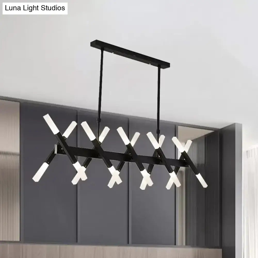 DecorBites contemporary black gold island pendant light with intersecting arms and white led bulbs for living room