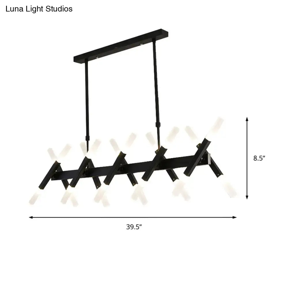 DecorBites contemporary black metal gold island pendant light with geometric cross iron shade and frosted glass for living room
