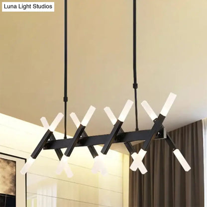Lámpara colgante contemporánea DecorBites™ negra/dorada para isla con pantalla de hierro en forma de cruz - Perfecta para la sala de estar (16/20 luces)