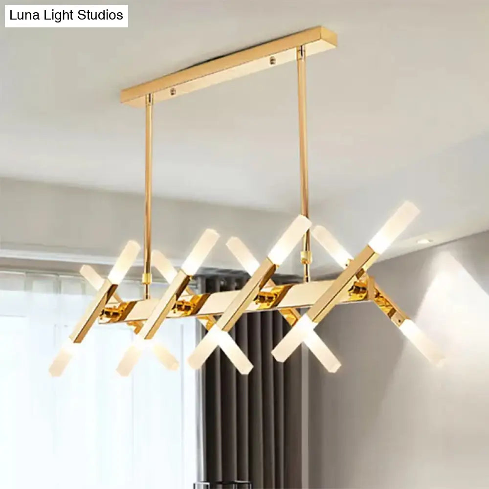 Lámpara colgante contemporánea DecorBites™ negra/dorada para isla con pantalla de hierro en forma de cruz - Perfecta para la sala de estar (16/20 luces)