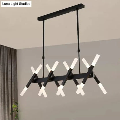 Lámpara colgante contemporánea DecorBites™ negra/dorada para isla con pantalla de hierro en forma de cruz - Perfecta para la sala de estar (16/20 luces)