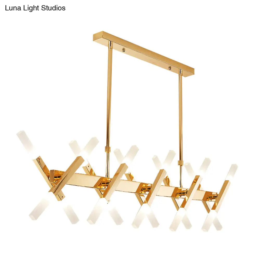 Lámpara colgante contemporánea DecorBites™ negra/dorada para isla con pantalla de hierro en forma de cruz - Perfecta para la sala de estar (16/20 luces)