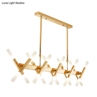 Lámpara colgante contemporánea DecorBites™ negra/dorada para isla con pantalla de hierro en forma de cruz - Perfecta para la sala de estar (16/20 luces)