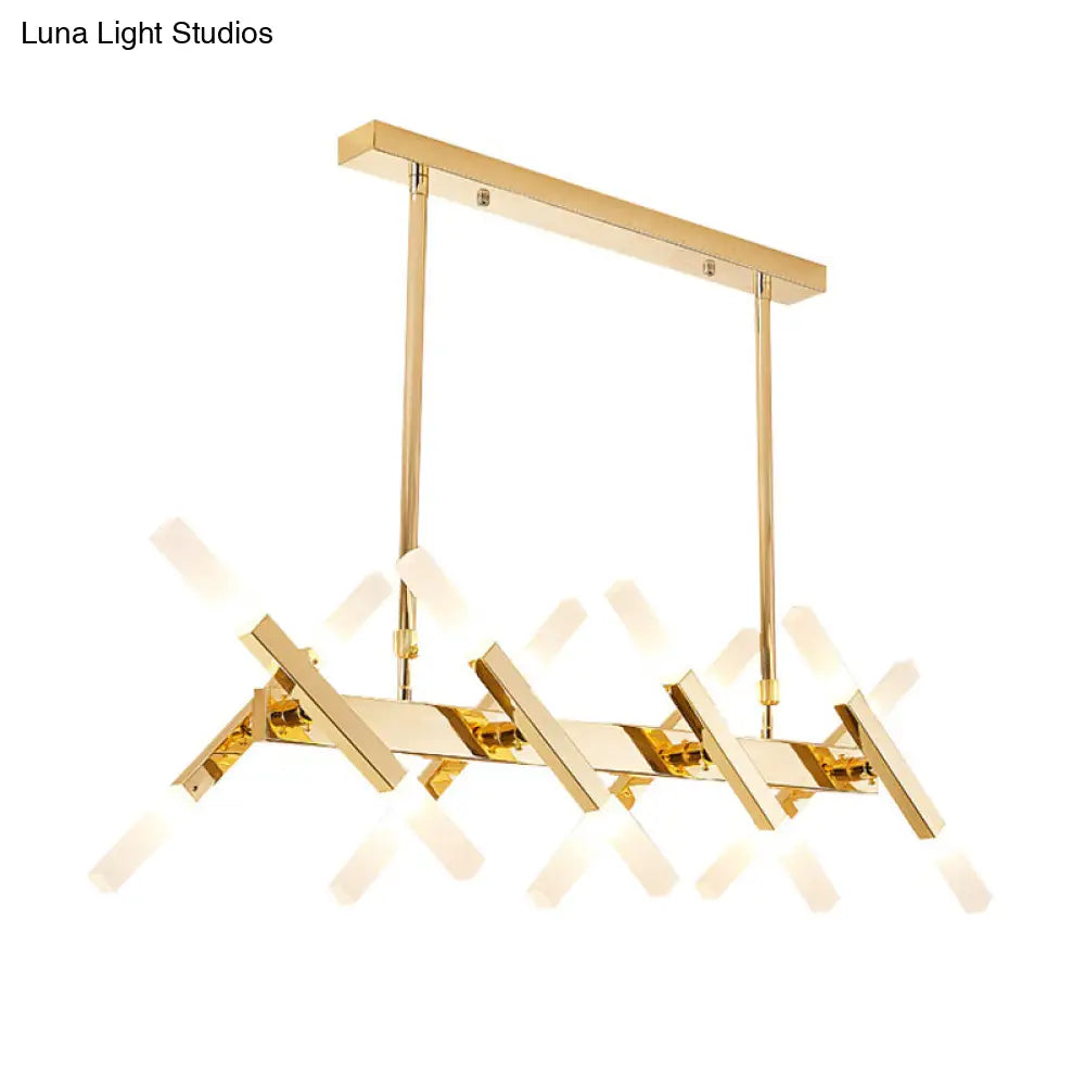 Lámpara colgante contemporánea DecorBites™ negra/dorada para isla con pantalla de hierro en forma de cruz - Perfecta para la sala de estar (16/20 luces)