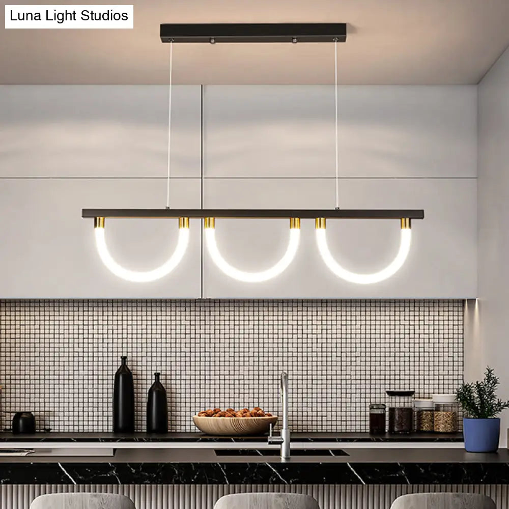 Lámpara de isla de cocina contemporánea DecorBites™ en negro y dorado - Diseño semicircular acrílico (3 luces)