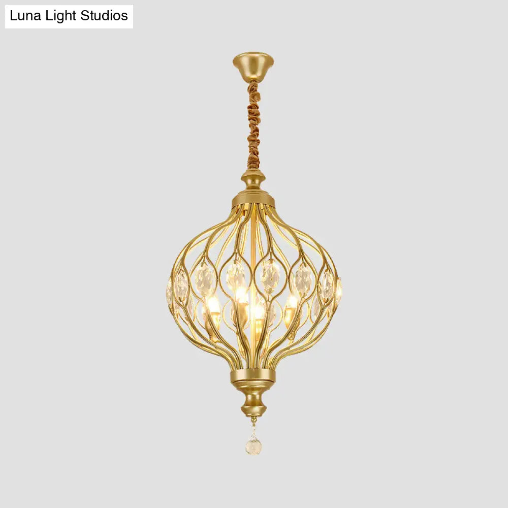 Lámpara de araña tipo farol contemporánea negra y dorada con kit de lámpara colgante con incrustaciones de cristal - 4/6 luces