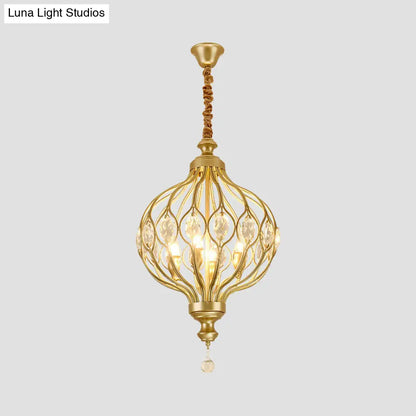 Lámpara de araña tipo farol contemporánea negra y dorada con kit de lámpara colgante con incrustaciones de cristal - 4/6 luces