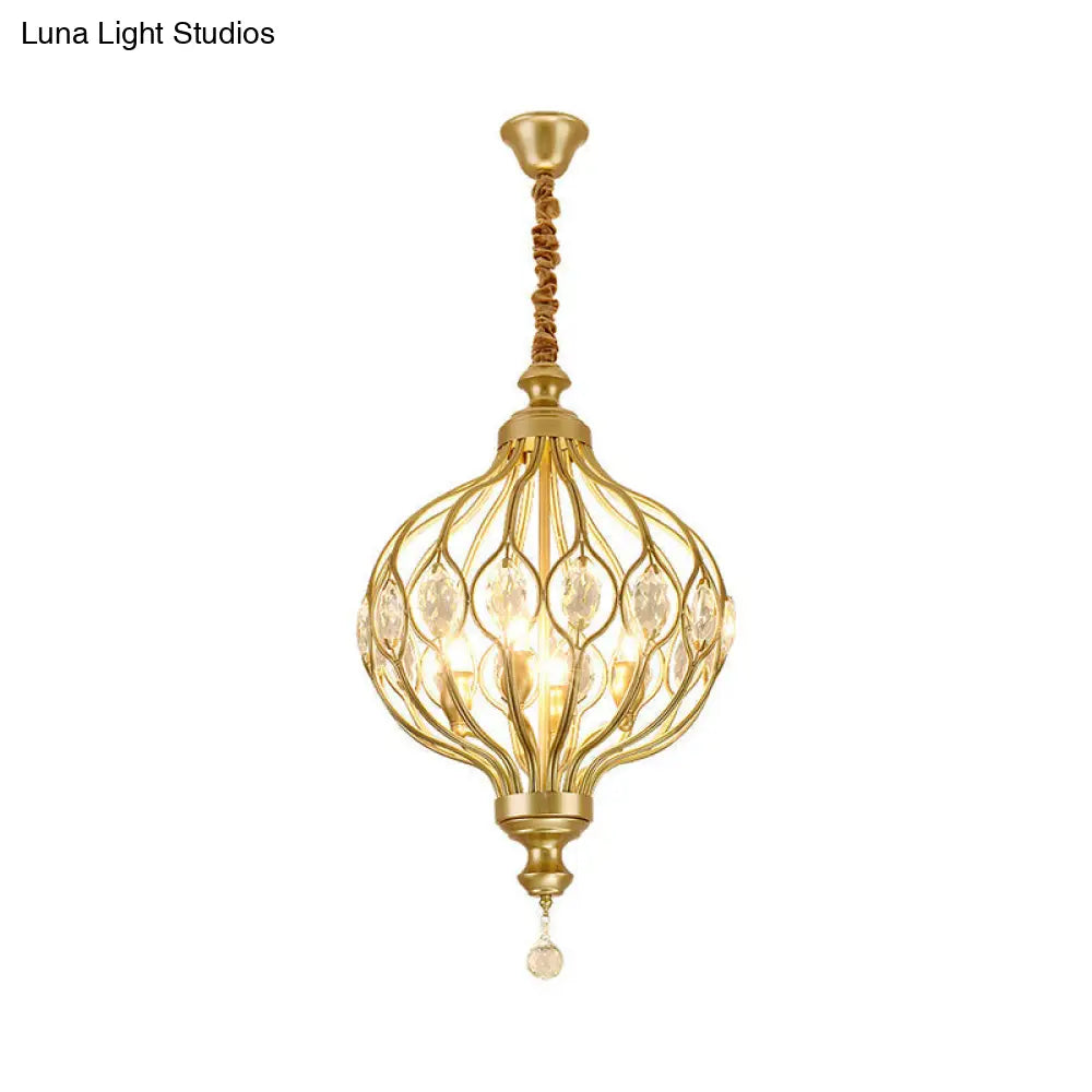 Lámpara de araña tipo farol contemporánea negra y dorada con kit de lámpara colgante con incrustaciones de cristal - 4/6 luces