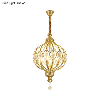 Lámpara de araña tipo farol contemporánea negra y dorada con kit de lámpara colgante con incrustaciones de cristal - 4/6 luces