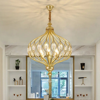 Lámpara de araña tipo farol contemporánea negra y dorada con kit de lámpara colgante con incrustaciones de cristal - 4/6 luces